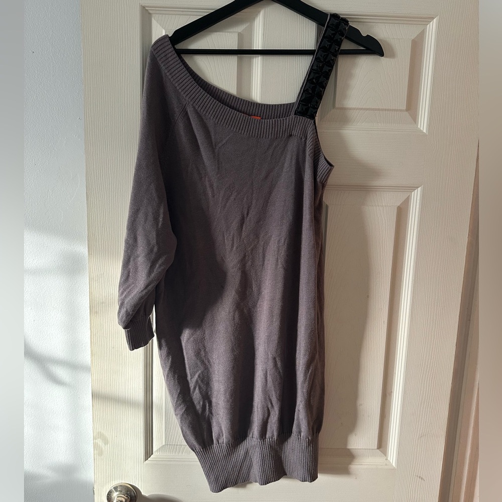 Hugo Boss Dress Wool One Shoulder Gray